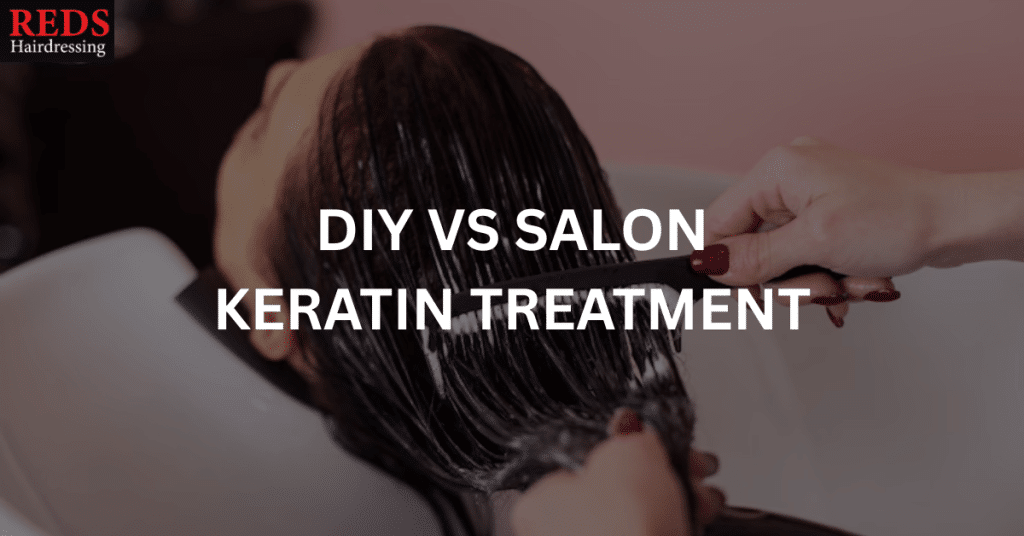 woman receiving keratin hair treatment at a hair salon